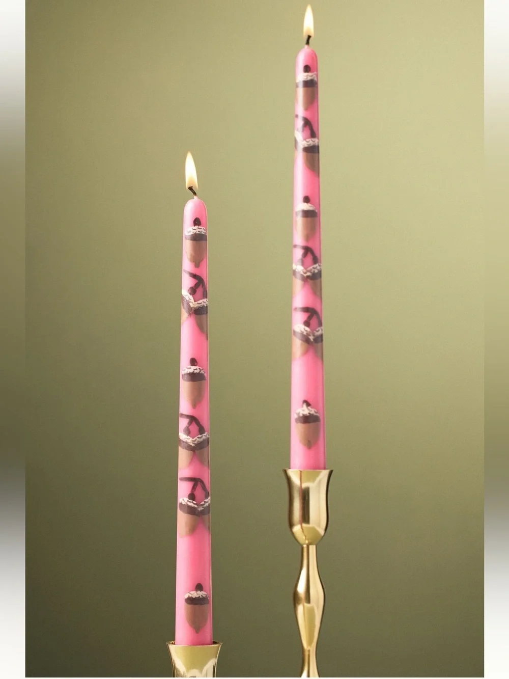 NIB Forage Fall Icon Taper Candles, Set of 2 in Pink Acorns